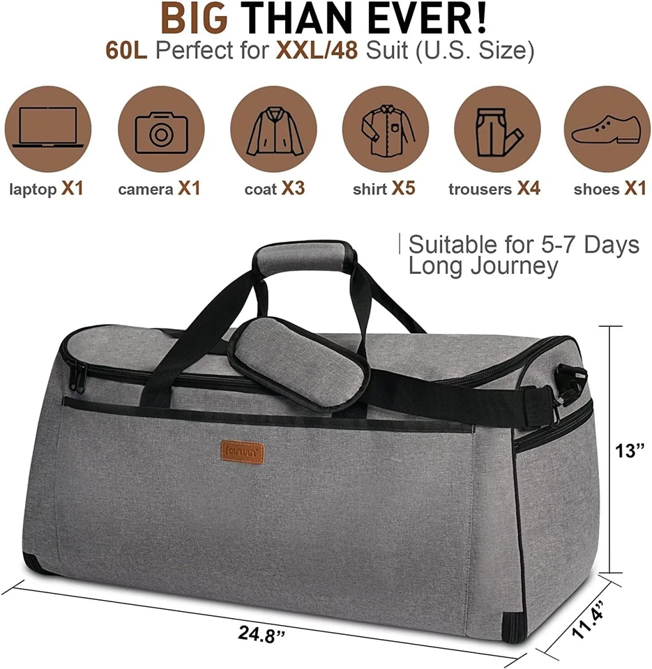 Garment Bags for Travel, Suit Bag Convertible 2-In-1 Waterproof Hanging Duffle B - Image 2 of 4