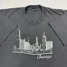 Vintage Chicago Skyline T Shirt Adult XL Gray 80s 90s Screen Stars City Building