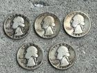 Washington Quarters Silver Five US Coins - 1934 P, 1935S, 1939P, 1942 P, 1943 P