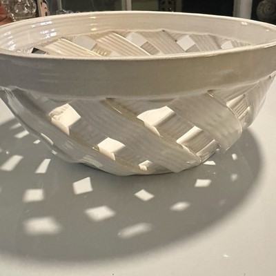 PRIMO GL Handmade Italian Ceramic Lattice Bowl White Fruit Bread Basket Italy
