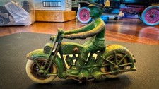 1920s Cast Iron Motorcycle w Rider Original Paint & Tires Estate Fresh