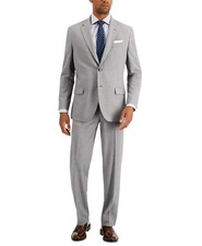 Nautica Mens Modern fit 2 Piece Suit 40 R / 34 Waist Light Grey Solid Stretch
