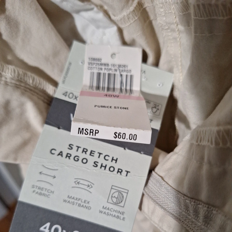 Pantalones Cortos Van Heusen Traveler Elastizados Para Hombre Beige Caqui Carga Talla 40X9.5 (C) Nuevos con Etiquetas Foto 2 de 4