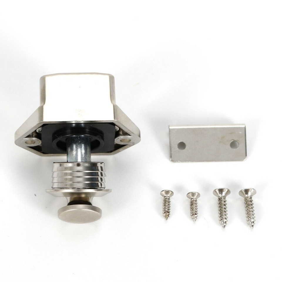 Set Di 6 Serrature A Pulsante Push Lock Per Camper - Per Armadi E Porte, Spessore 15-18 Mm - Cromato Argento