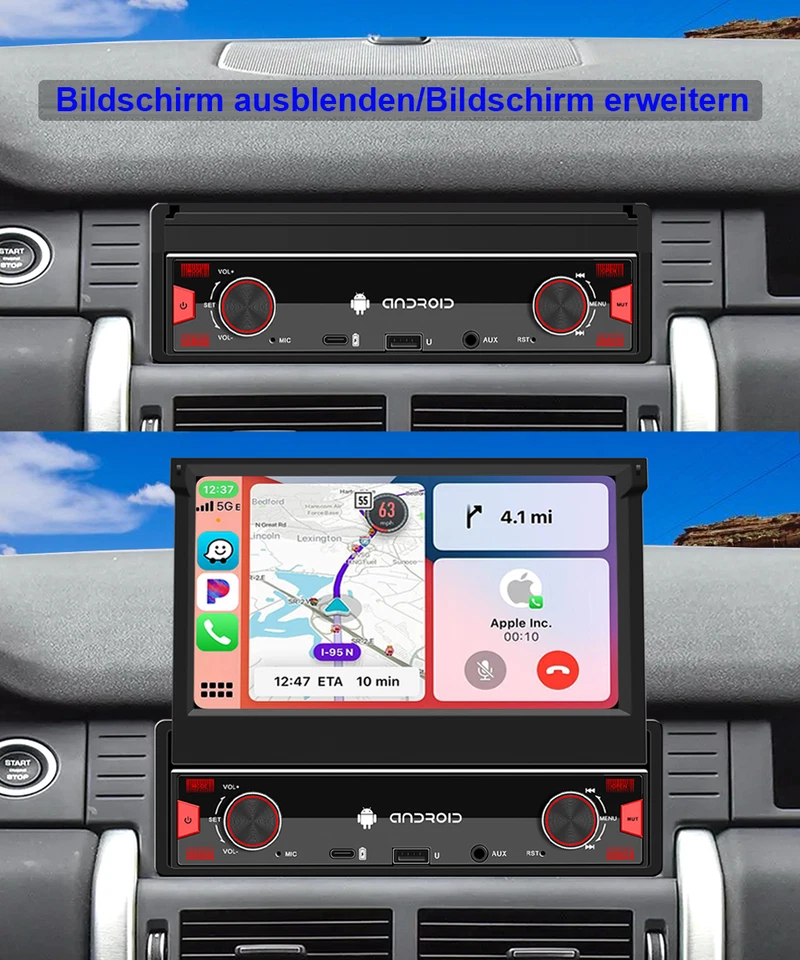 4+64G 7" 1DIN Android 13 Autoradio Carplay Stereo Automatic Flip Screen GPS+DAB  - Bild 3 von 4