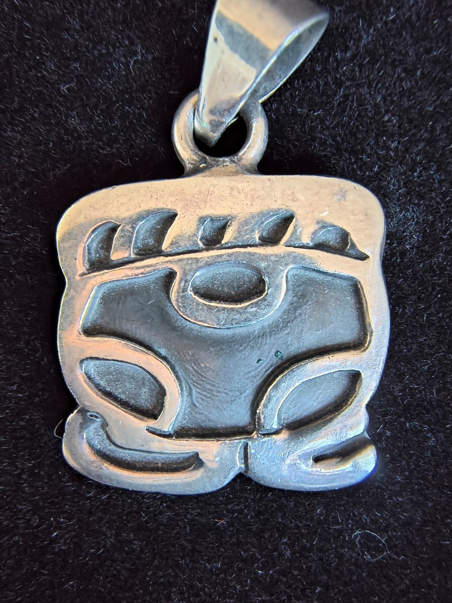 Vintage Mexico 950 Silver Taxco Pendant TL-59 Modernist Abstract 0.75" x 0.9" View 3