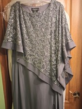 Lace Sequin Cape Sheath With Slit Long Formal Gown Dress 18W Davids Bridal