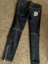 Dsquared2 Women's Skinny Jeans Dark Blue Stretch Mid Rise Rhinestone Logo