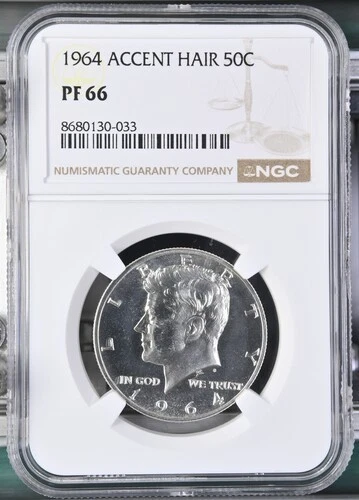 1964 Silver Proof Accented Hair Kennedy Half Dollar NGC PF66