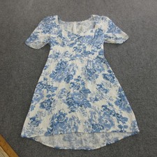 Reformation Dress Womens 8 Blue Floral Fit Flare Puff Sleeve Smocked Sundress