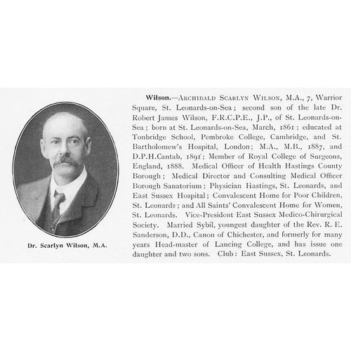 Dr Archibald Scarlyn Wilson of Warrior Sq, St Leonards on Sea Antique Print 1910