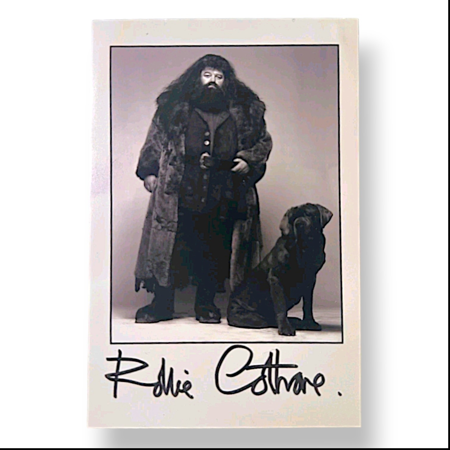 Foto firmada por Robbie Coltrane 8x10 en blanco y negro como Hagrid con colmillo autógrafo de Harry Potter