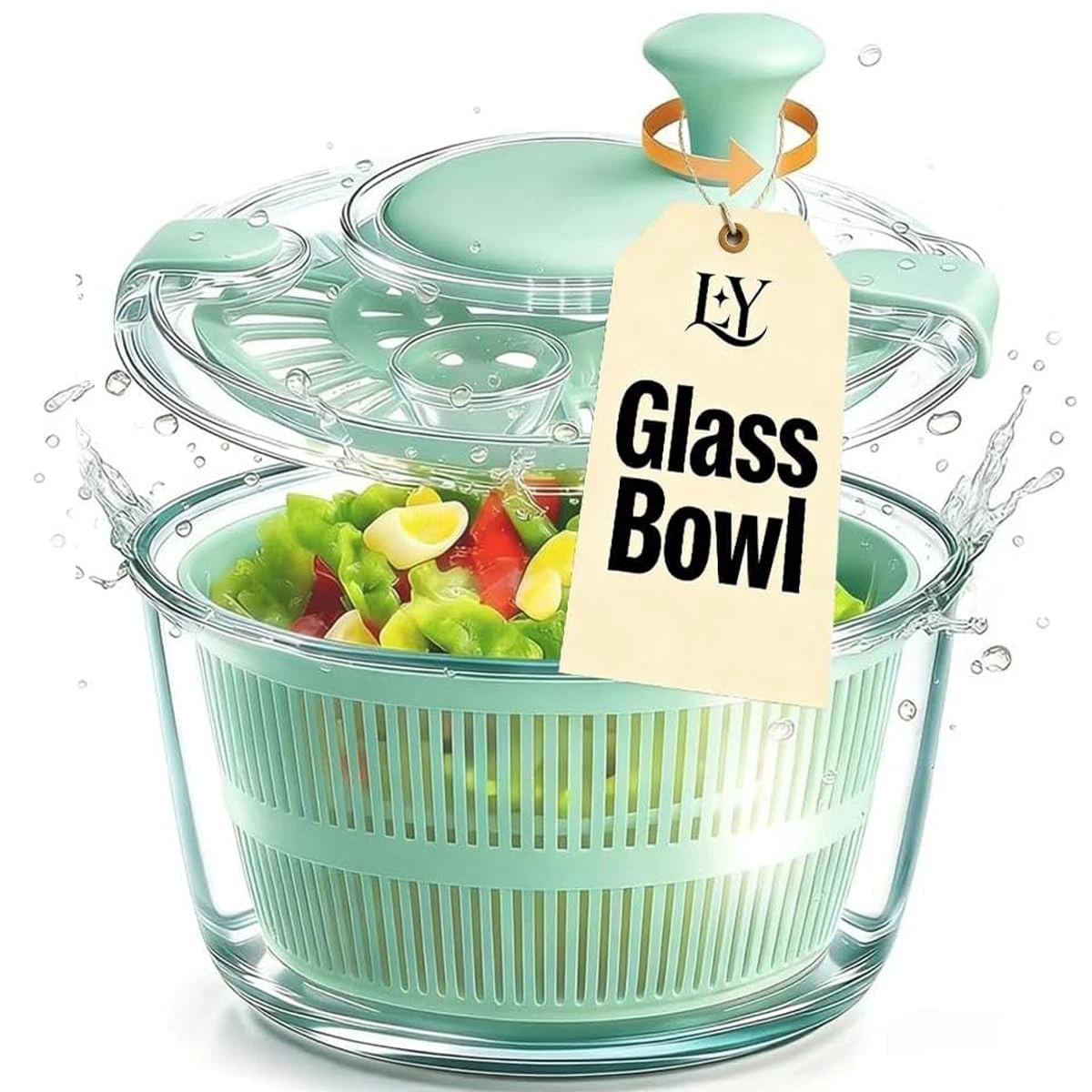 Large 5.2 Qt Glass Salad Spinner Vegetable Dryer with Drain Microwave Safe Di...
Opens in a new wind
