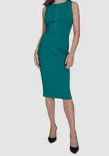 Halston Women's Green Star-Seamed Stretch Sleeveless Sheath Dress Size 6