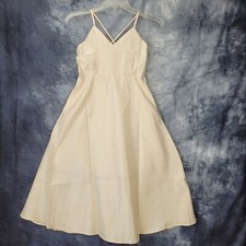 Bridesmaid Dress Girls Bridal Beige Satin 5-14 Years Criss Cross Bk Side Pockets