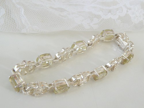 Estate Sterling Silver 925 Natural Citrine Tennis Link Station Bracelet Fits 7" - Picture 9 of 23