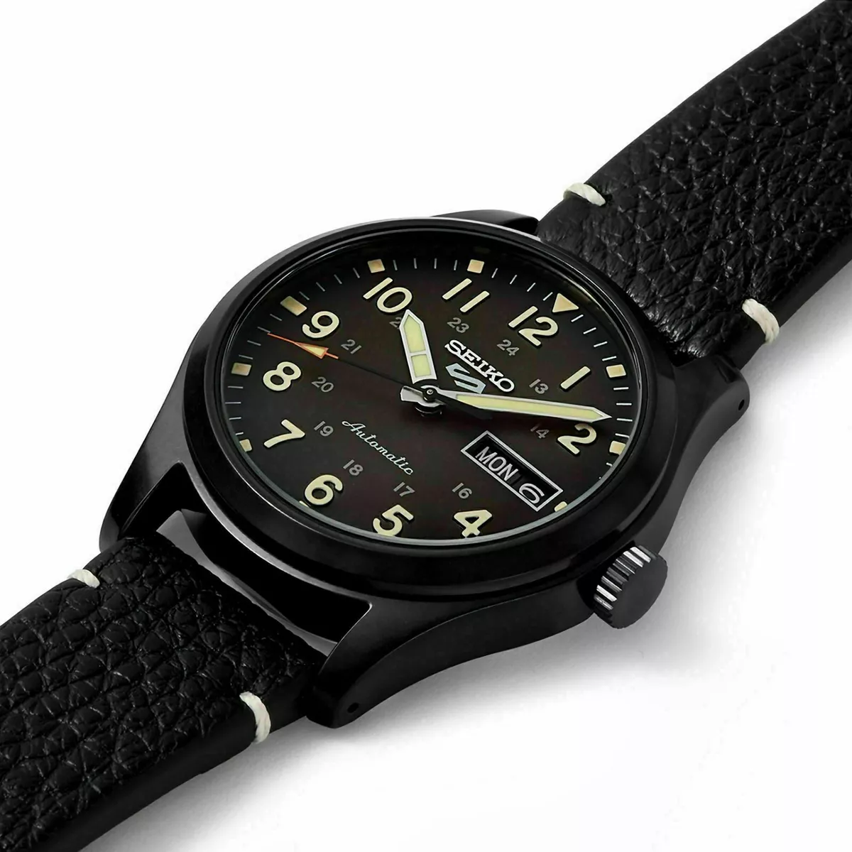 Seiko Men s 5 Sports Automatic Brown Dial Black Leather Strap Watch SRPG41