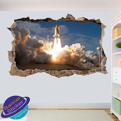 SPACE SHUTTLE STARTRAKETE 3D ZERSCHLAGEN WANDAUFKLEBER ZIMMER DEKOR AUFKLEBER WANDBILD ZH7