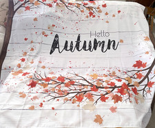 Colorful HELLO AUTUMN fall shower curtain white with orange leaves 70 x 72 nice