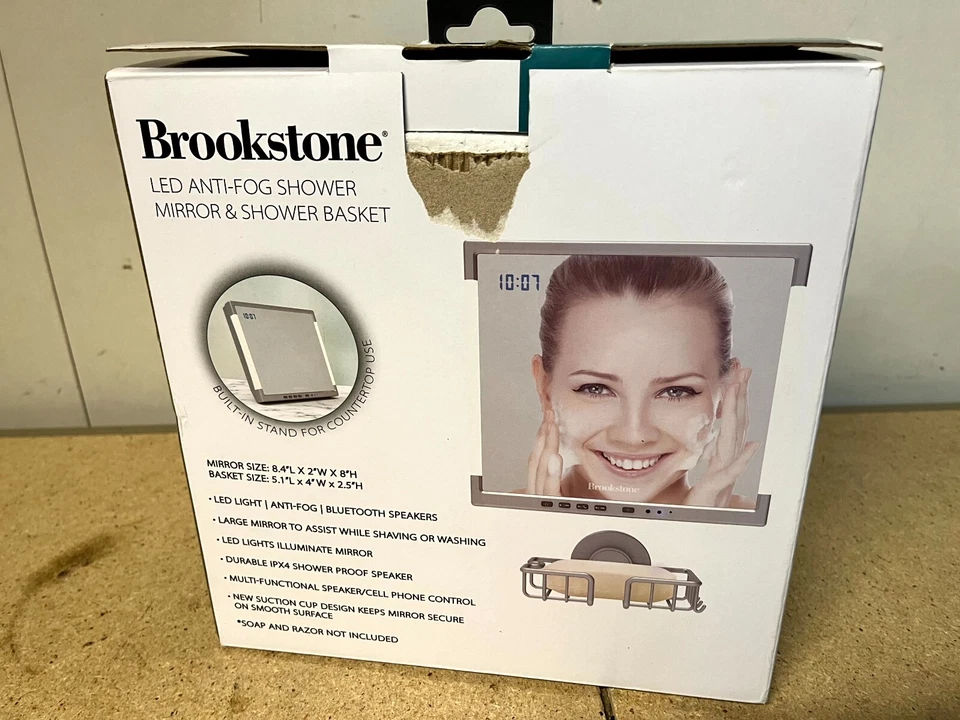 Espejo y cesta de ducha antiniebla LED Brookstone BKH1256 sin niebla C44 Foto 2 de 4