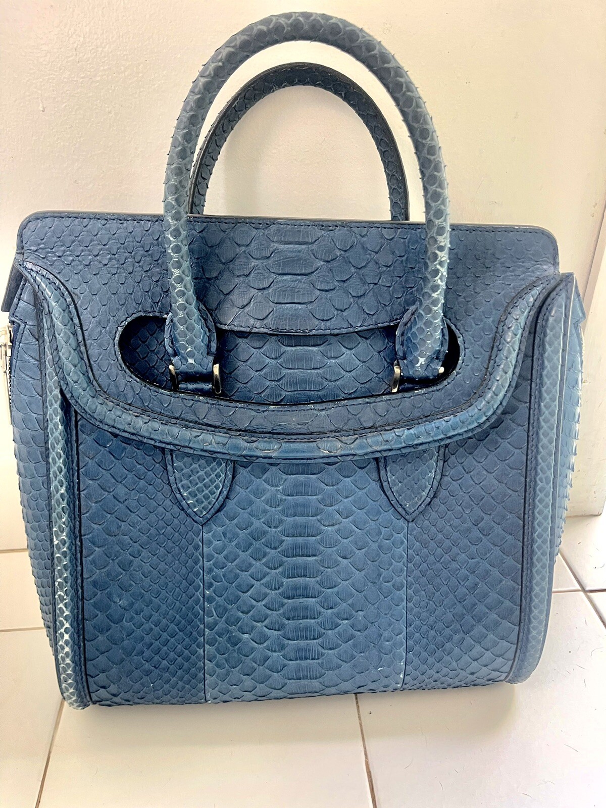 Alexander McQueen Navy Blue Python Leather Heroin… - image 1