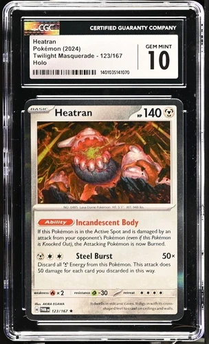 CGC Gem Mint 10 Heatran Holo 123/167 Pokémon Twilight Masquerade POP 2