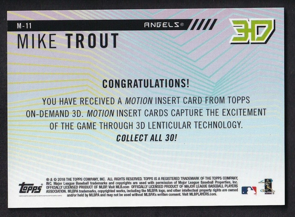 2018 Topps On Demand 3D # M-11 Mike Trout Motion Insert - Image 2 of 2