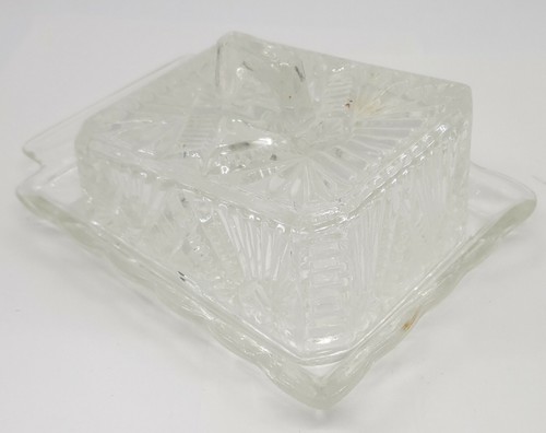 Vintage Large Clear Pressed Glass Cheese Dish With Lid,Handle/Knife Rest F/P&P - Picture 9 of 17