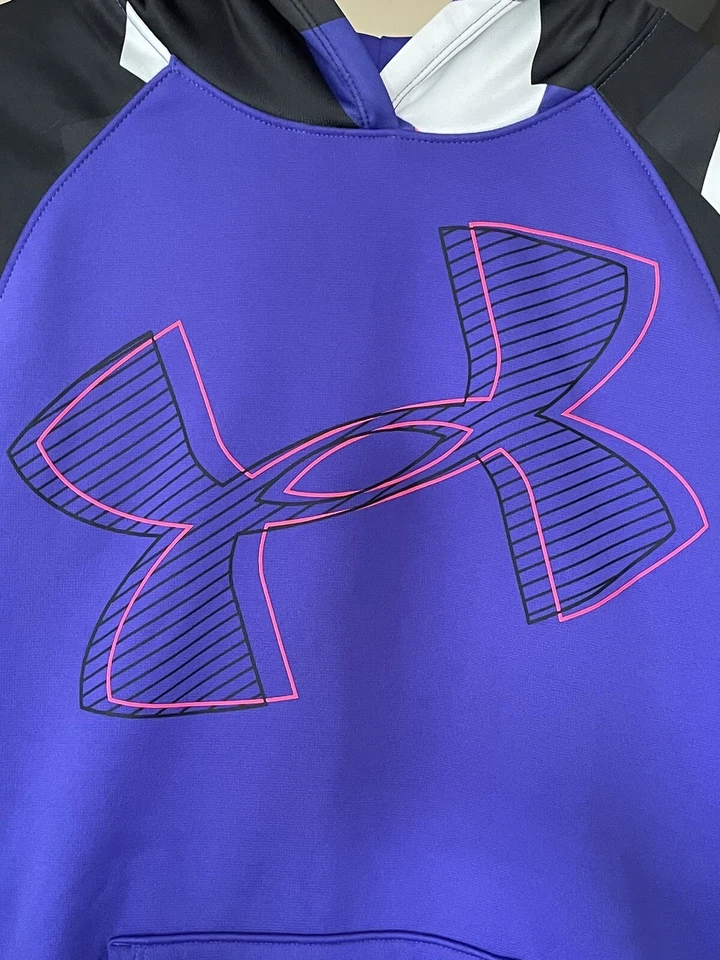 Under Armour ColdGear Niños Jóvenes Sudadera con Capucha Grande Logotipo Desequilibrado Púrpura Rosa Foto 3 de 4