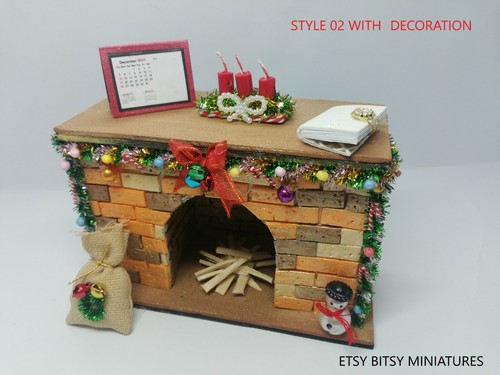 Dollhouse Fireplace /1:12 Scale Miniature Christmas fireplace with Decoration  - Picture 1 of 3