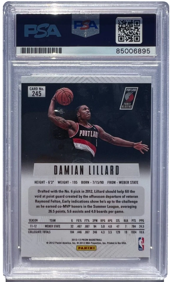 DAMIAN LILLARD SIGNED 2012-13 PANINI PRIZM ROOKIE CARD #245 RC AUTO 10 PSA/DNA - Image 2 of 2