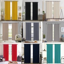 Blackout Curtains Thermal Ready Made Eyelet Ring Top Lined Pair Panels Curtain