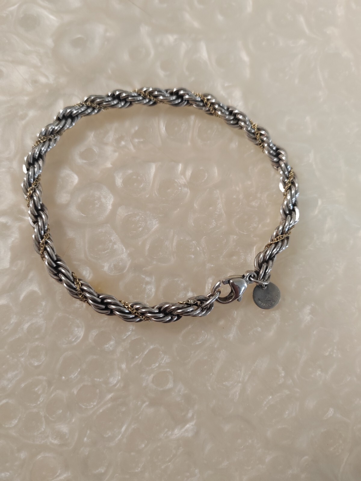 Authentic Tiffany & Co Sterling Silver & 18k Gold Twisted Rope Chain Bracelet