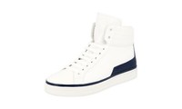Prada Leder Downtown High-Top Sneaker - 3T6025 Weiss Blau Neu - 39,5 40 Uk 6.5