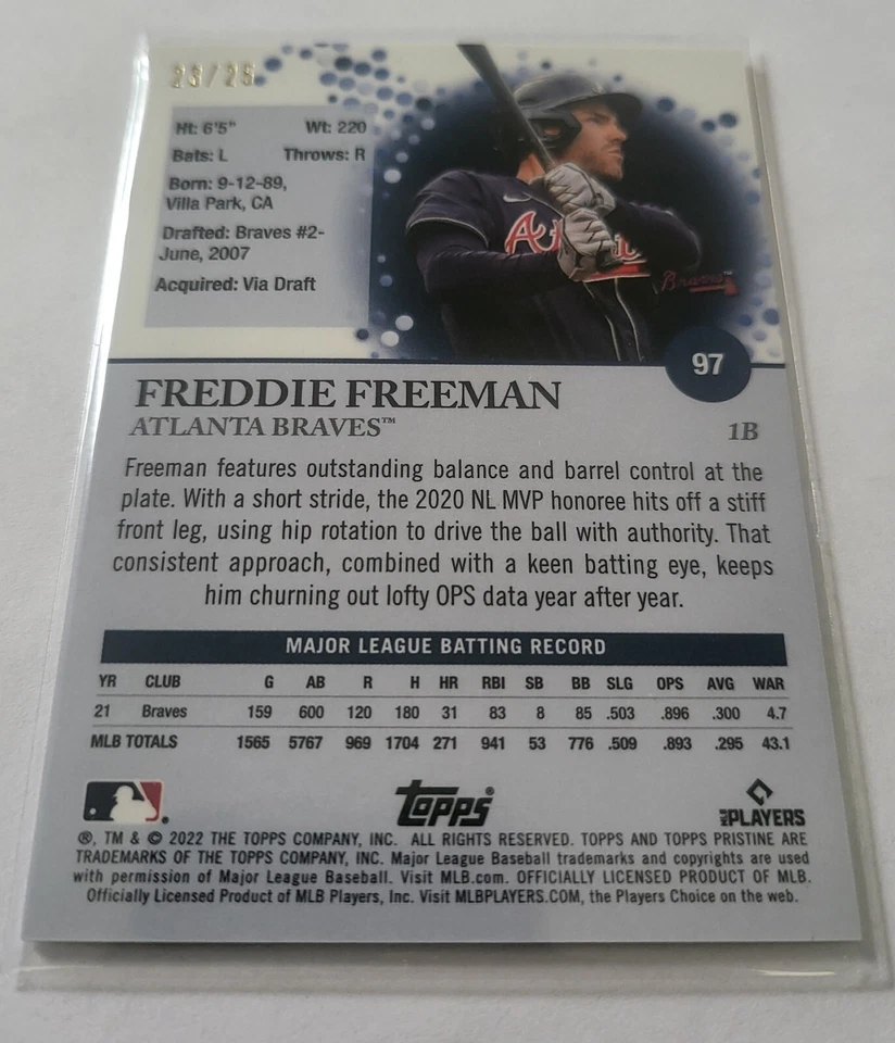 FREDDIE FREEMAN 2022 TOPPS Pristine Orange #23/25 - Image 2 of 2