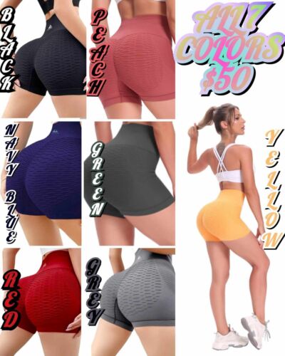 7 Women's Scrunch Butt Yoga Shorts High Waist Leggings Pants Workout Booty S - L - Picture 2 of 11