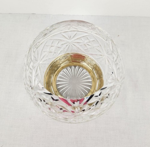 Vtg Royal Irish Crystal Rose Bowl 24% Lead Crystal Grape Brass Stand Czech 6" - Picture 3 of 11