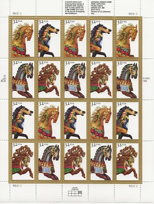 1995 32 cent Carousel Horses full Sheet of 20 Scott #2976-2979, Mint NH