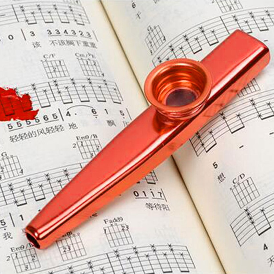 Metal Kazoos Musical Woodwind Instrument Mouth Flutes for Beginner (Red