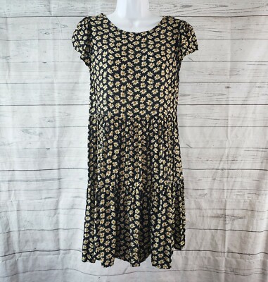 American Eagle Womens Dress Sz Small Black Yellow Floral Open Back Viscose  | eBay