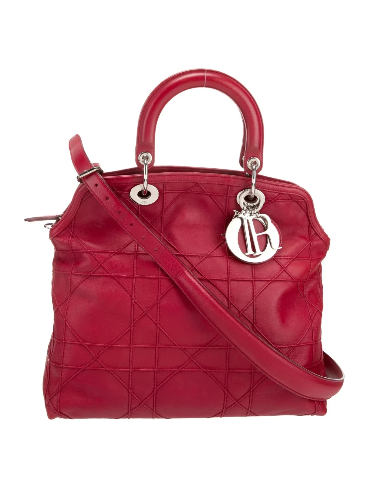 Sac fourre tout bandoulière Christian Dior rouge peau d'agneau matelassé cannage granville 2012