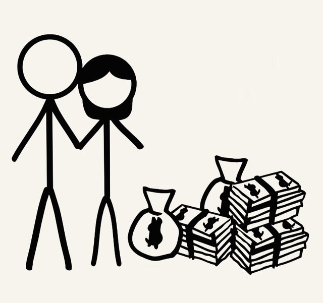 Stick Figure Couple With Money 6.5"x5.5" vinyl decal sticker family