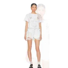 Blank NYC Head in the Clouds Denim Shortall Destroyed Hem NWT 189 Sz S White