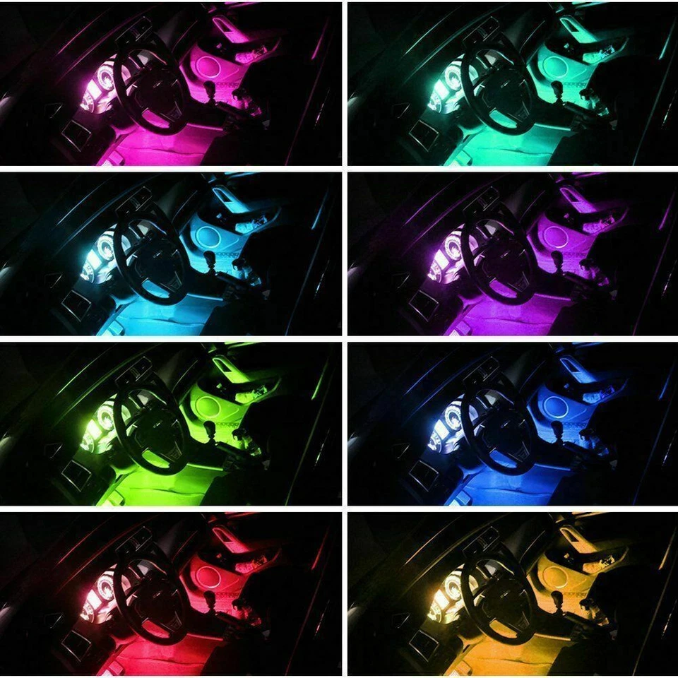 Kit de lámpara interior para automóvil RGB LED brillante debajo del tablero pie asientos iluminación interior EE. UU. Foto 4 de 4
