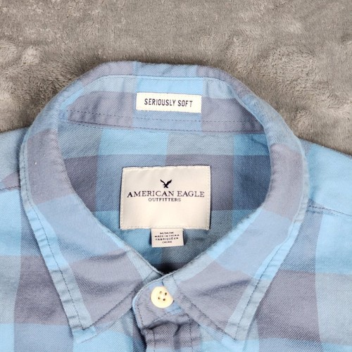 American Eagle Mens Med Shirt Buffalo Plaid Long Sleeve Button Up Seriously Soft - Picture 7 of 19