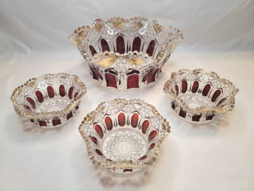 Tarentum Ladder Diamond Master Berry, Ruby & 3 Berry Vintage Glass Serving Bowls - Picture 1 of 12
