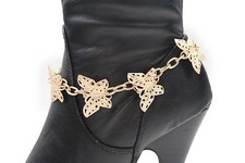New Women Gold Metal Chain Boot Bracelet Western High Heels Shoe Charm Butterfly