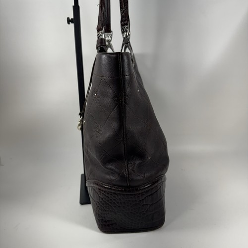 Brighton Brown Quilted Leather Shoulder Bag Purse Silver Tone Hardware - Picture 5 of 17