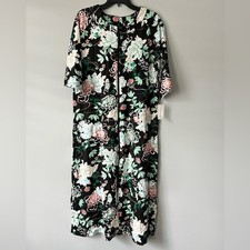 Miss Elaine Women  s Floral-Print Long Zip Front Robe Black Size Large
