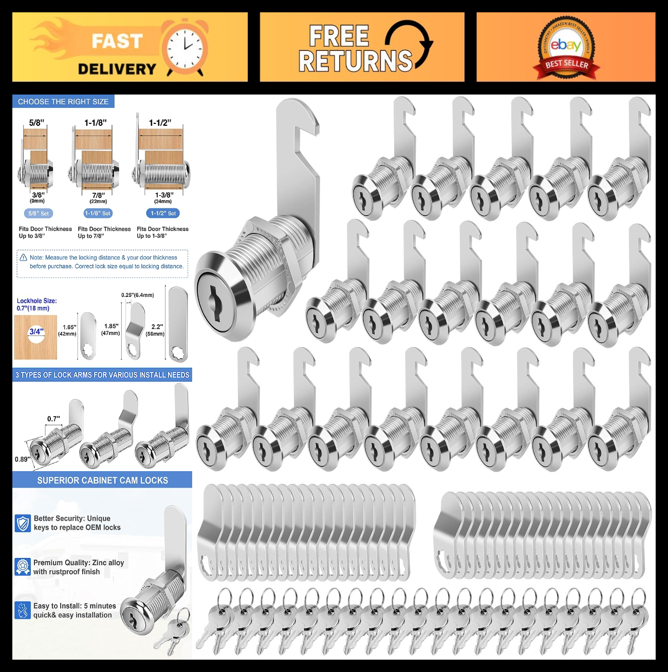 Keyed Alike Cabinet Cam Locks 1-1/8